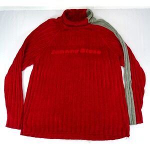 Vintage Johnny Blaze 90S Acrylic Red Logo Sweater Pullover XL Turtle Neck Ribbed